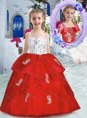 Spaghetti Straps Girls Party Dress with Appliques and Beading