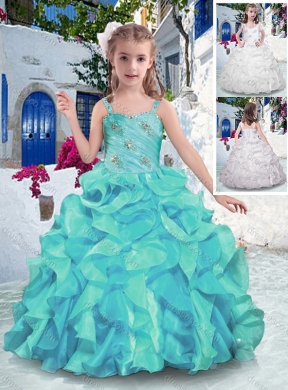 Customized Straps Ball Gown Girls Party Dress with Ruffles