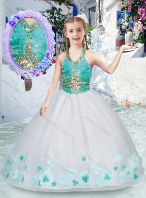 Latest Halter Top Little Girl Pageant Dress with Appliques and Beading
