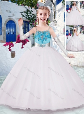Latest Spaghetti Straps Flower Girl Dress with Appliques and Beading