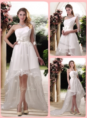 Exclusive One Shoulder High Low Wedding Dress with Appliques