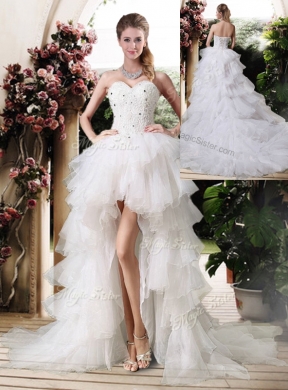 Gorgeous High Low Wedding Dress with Beading and Ruffles