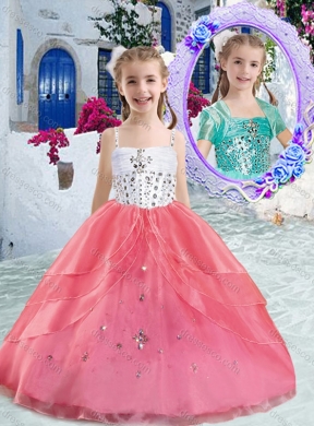 Hot Sale Spaghetti Straps Ball Gown Beading Girls Party Dresses