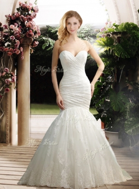 Popular Mermaid Wedding Dress with Appliques and Ruching