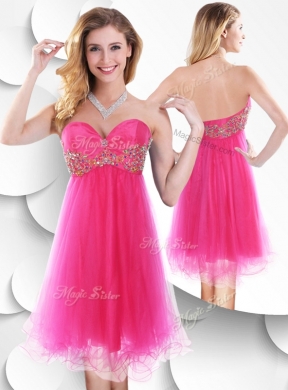 Pretty Hot Pink Short Prom Dress with Beading