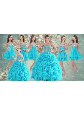 Visible Boning Aqua Blue Quinceanera Dress and Sequined Short Dama DressBeaded and Ruffled Mini Quinceanera Dress