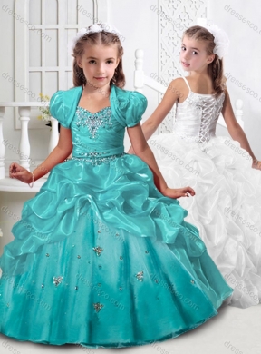Exclusive Spaghetti Straps Latest Flower Girl Dress with Beading and Pick Ups