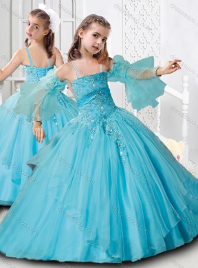 New Arrivals Puffy Skirt Straps Aqua BlueGirls Party Dress in Organza