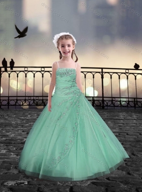 Spaghetti Straps Apple Green Girls Party Dress with Beading