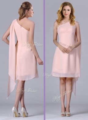 Cheap One Shoulder Chiffon Ruching Short Dama Dress Quinceanera in Pink