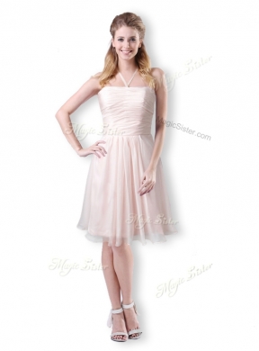 Cute Empire Chiffon Champagne Short Dama Dress Quinceanera with Halter Top