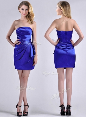 Exquisite Column Strapless Royal Blue Dama Dress Quinceanerain Taffeta
