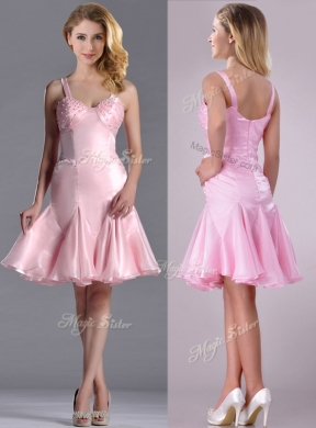 Lovely Beaded Bust Straps Short Dama Dress Quinceanera in Baby Pink