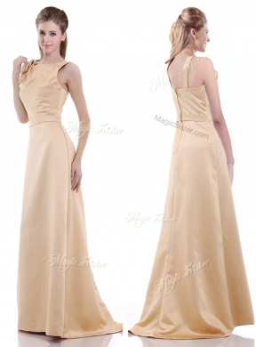 Simple Column Scoop Bowknot Discount Mother Dress in Champagne