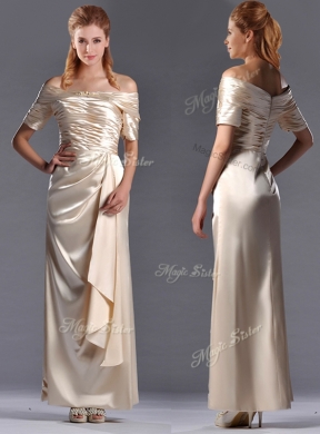 Column Off the Shoulder Ruching Mother Dress in Champagne