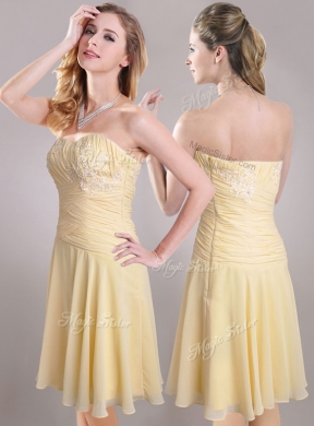 Most Popular Applique Chiffon Yellow Short Prom Dress with Side Zipper