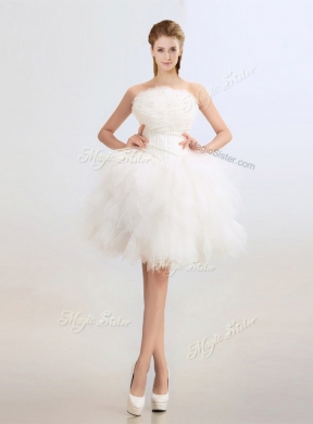 Artistic Beaded and Ruffles Wedding Dress with Knee Length