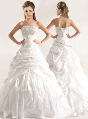 Beautiful A Line Beaded and Ruffled Wedding Dress with Taffeta