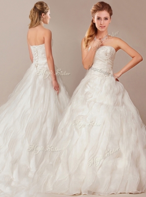 Latest A Line Brush Train Wedding Dress with Beading and Ruffles