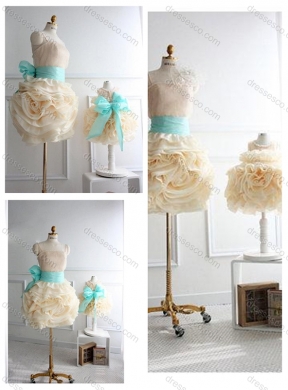 New Style Rolling Flowers Prom Dress with Sashes and Discount Scoop Little Girl Dress with Rolling Flowers