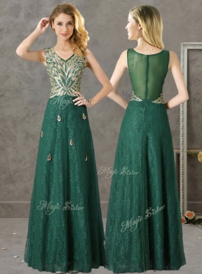 Luxurious V Neck Dark Green Bridesmaid Dress with Appliques and Beading
