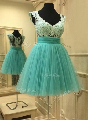 Elegant Deep V Neckline Short Bridesmaid Dress with Lace