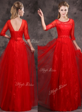 Latest Applique and Beaded Red Bridesmaid Dress in Tulle and Lace