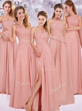 Chiffon Peach Long Prom Dress with Ruching
