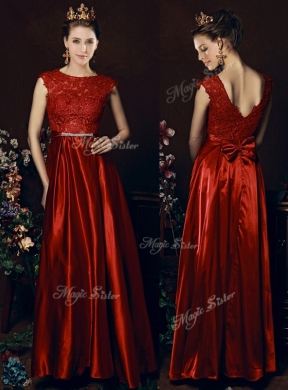 Cheap Scoop Laced and Bowknot Prom Dress in Wine Red