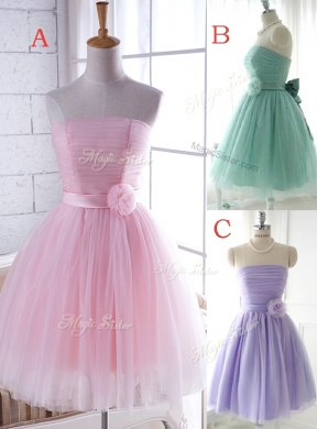 Unique Strapless Tulle Short Prom Dress with Handcrafted Flower