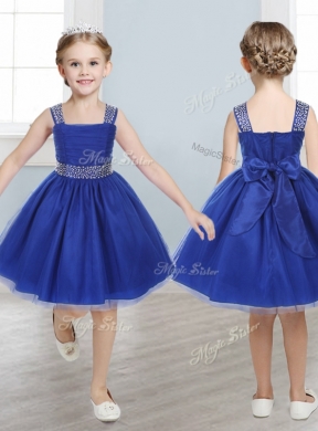 Perfect Straps Royal Blue Little Girl Pageant Dress with Beading and Bowknot