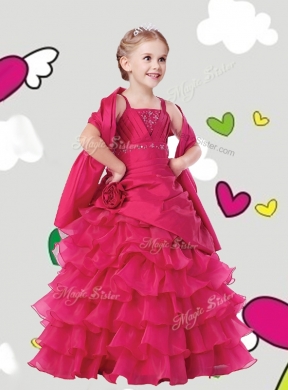 Gorgeous Straps Girls Party Dress with Ruffled Layers and Hand Made Flowers