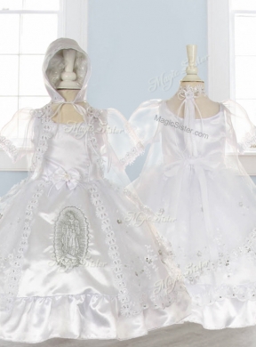 Latest Scoop Short Sleeves Flower Girl Dress with Bowknot and Embroidery