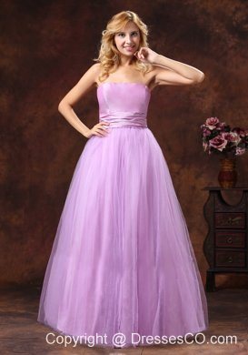 Strapless Neckline Tulle Lavender Princess Bridesmaid Dress For Wedding Party