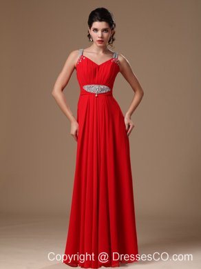 Red Beaded Decorate Shoulder Customize Empire New Style Evening Dress