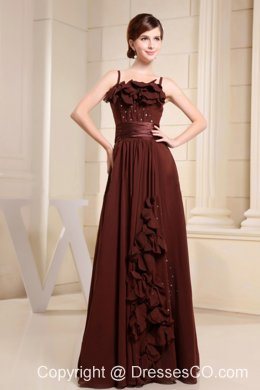 Brown Prom Dress With Straps Hand Made Flowers and Beading