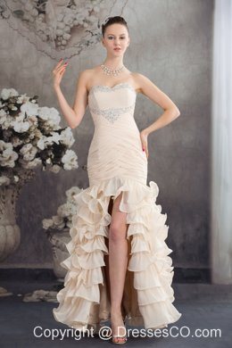 Beading Mermaid Ankle-length Champagne Prom Dress