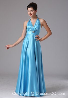 Stylish Custom Made Baby Blue Halter Prom Dress