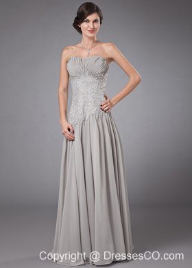 Column Chiffon Long Beading Prom Dress Grey
