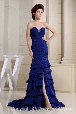 Blue and Ruched Bodice For Prom Dress With Ruffled Layers