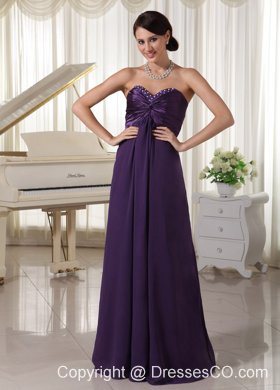 Beaded Dark Purple Prom / Evening Dress Satin and Chiffon