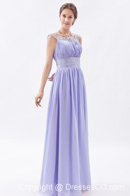 Lilac Column / Sheath Scoop Prom Dress Chiffon Beading Long