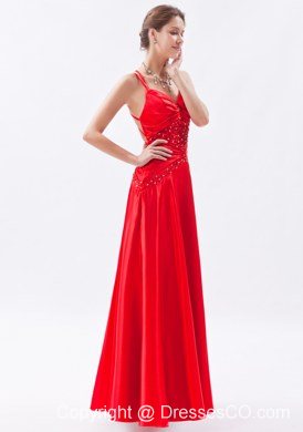 Red Column / Sheath Spaghetti Straps Prom Dress Taffeta Appliques Long