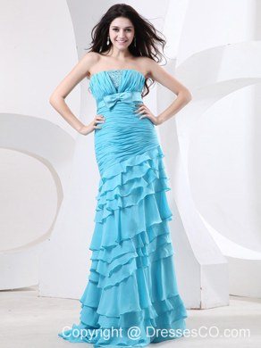 Ruched Bodice and Beading Ruffled Layers For Prom Dress With Bowknot