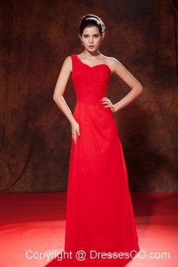 Cheap Red Empire One Shoulder Ruching Bridesmaid Dress Empire Long Chiffon