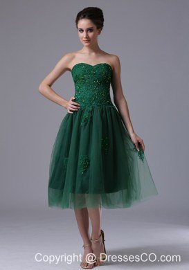 Dark Green A-Line Tulle Short Prom Dress With Beading