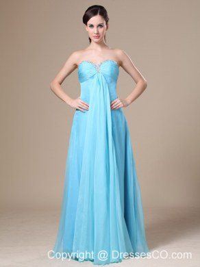 Stylish Chiffon Beading Empire Aqua Blue Prom Dress