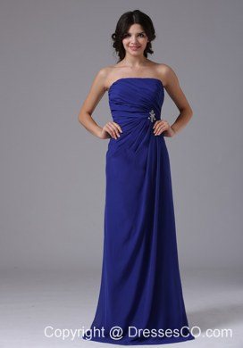 Prom Dress With Ruche Beading Strapless and Peacock Blue