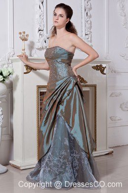 Olive Green Empire Strapless Embroidery Mother Of The Bride Dress Long Taffeta And Organza