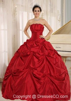 Wine Red Ball Gown Quinceanera Dress With Pick-ups For Custom Made Taffeta